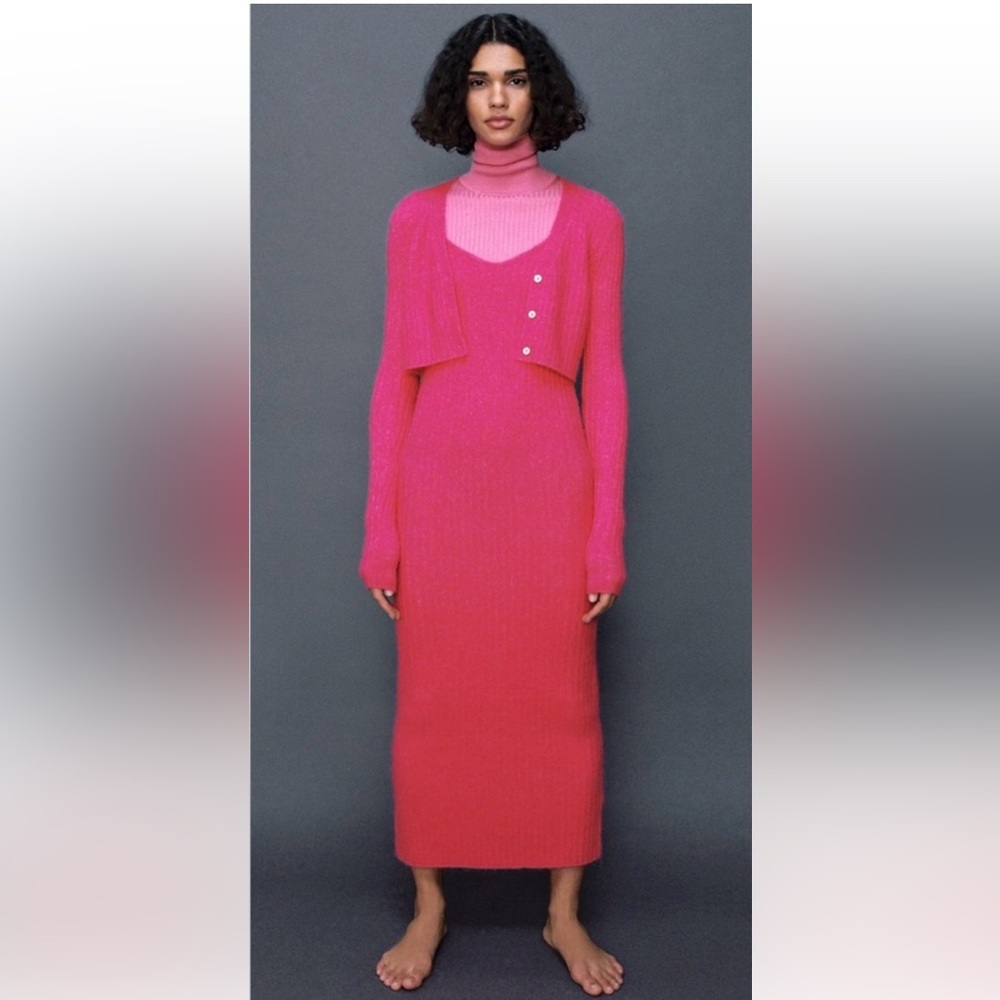 Zara pink knit dress and cardigan set